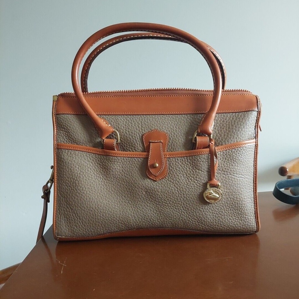 Dooney & Bourke Gray and Tan Pebbled Leather Satchel
